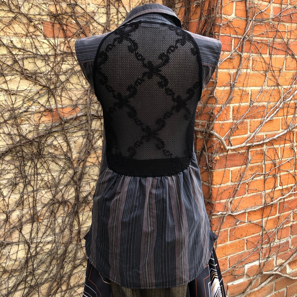 Upcycled Lace Embrace Black Button Up Shirt EMBODY